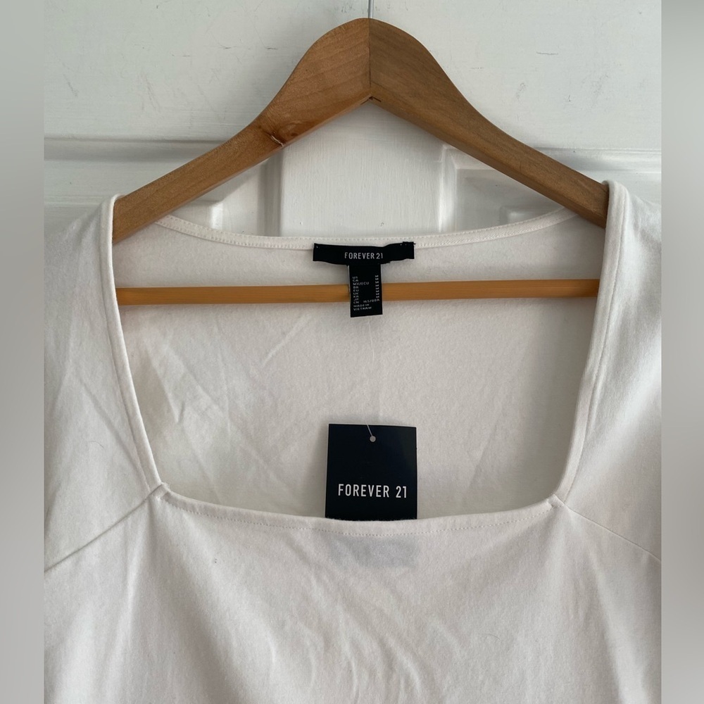 Forever 21 Square Neck White Long Sleeve Top Size M - Picture 3 of 5